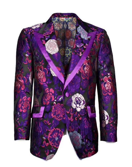 Purple floral pattern jacquard jacket