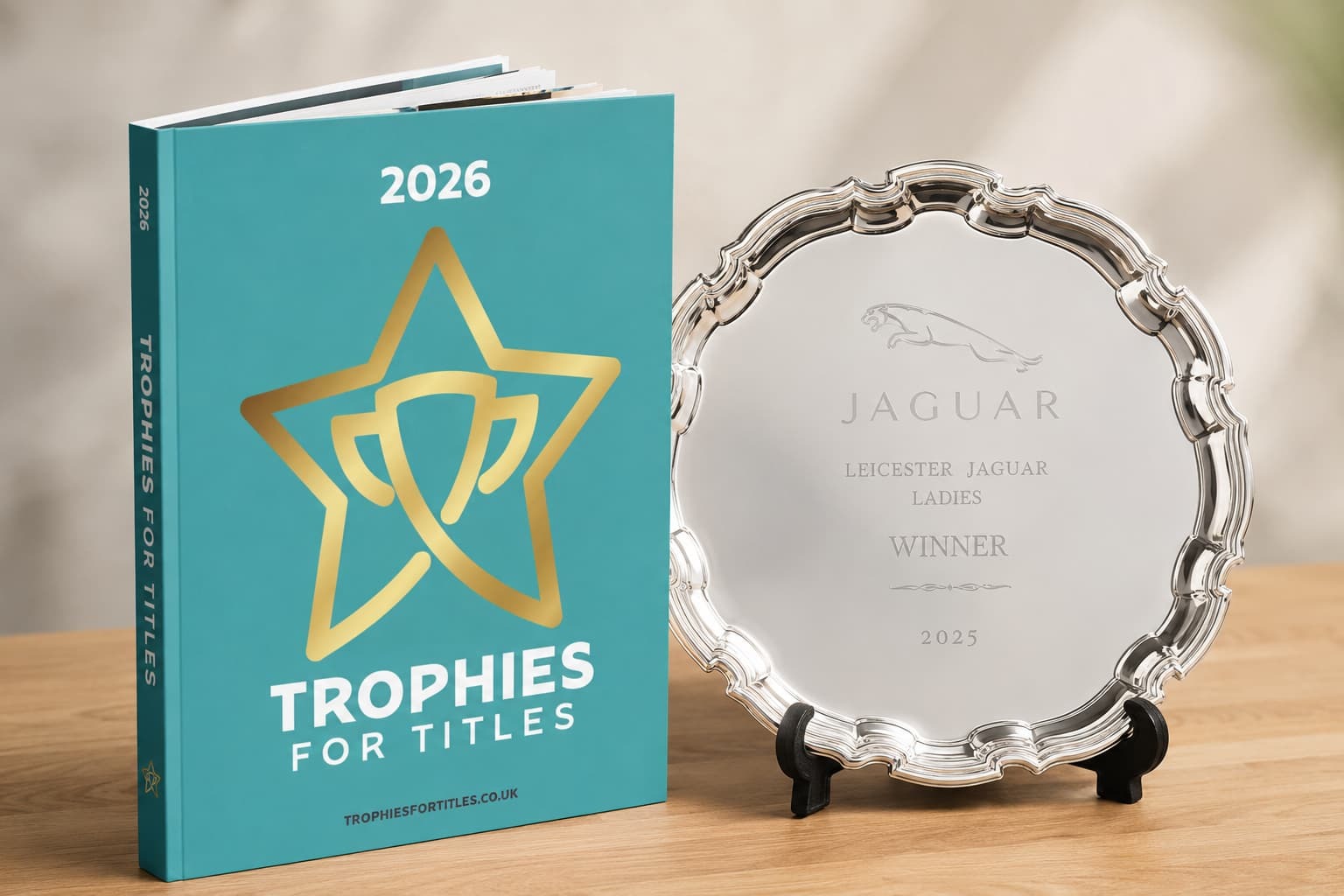 2026 Trophies for Titles catalogue with engraved silver salver award