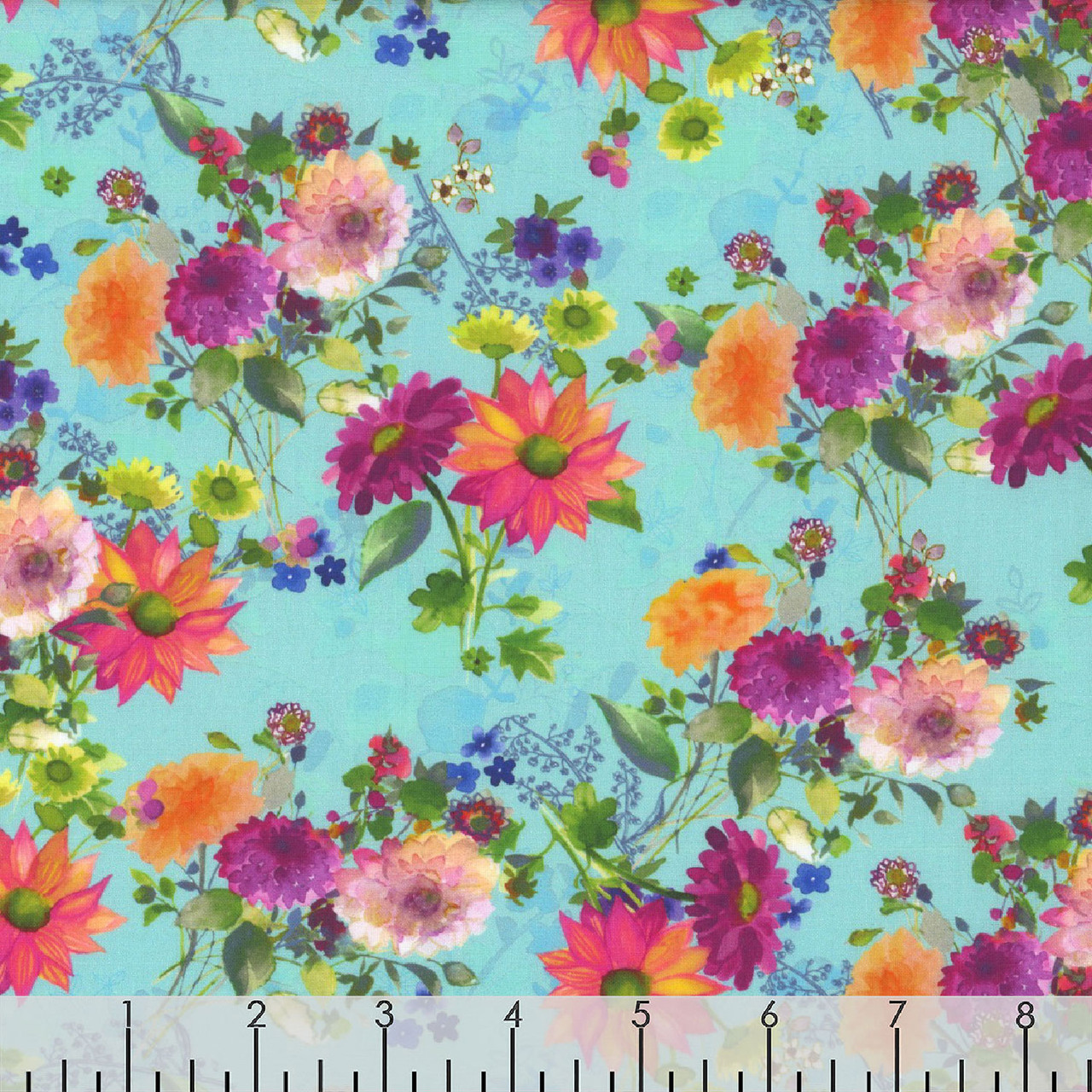 Clothworks Fabrics Garden Fresh by Sue Zipkin Aqua Blue Floral