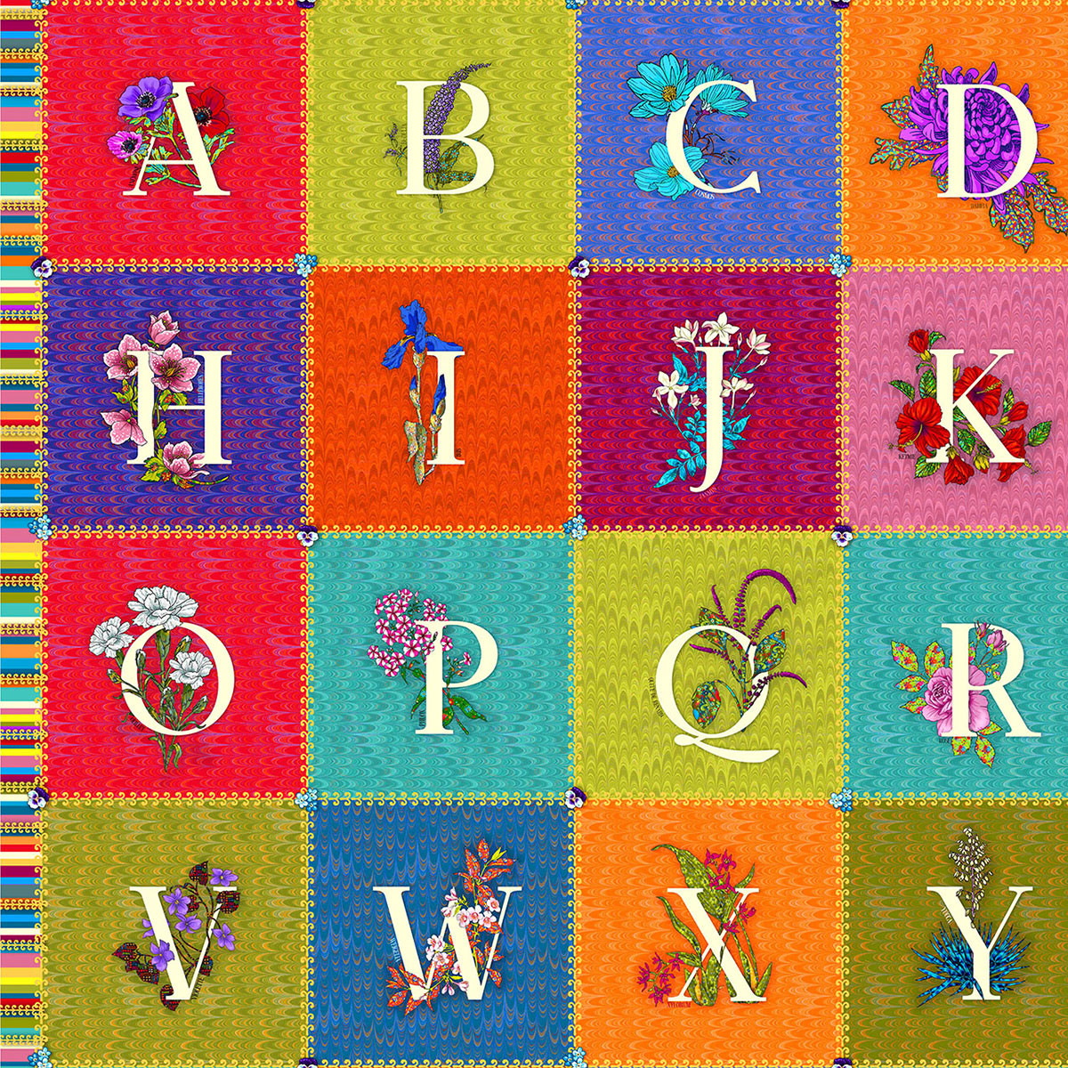 FreeSpirit Fabrics Language of Flowers by Odile Bailloeul Alphabet