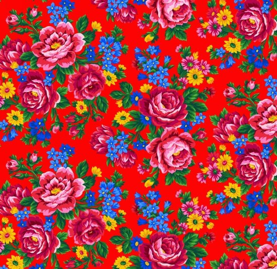Elizabeth's Studios Fabrics Ukrainian Kokum Scarf Red Floral