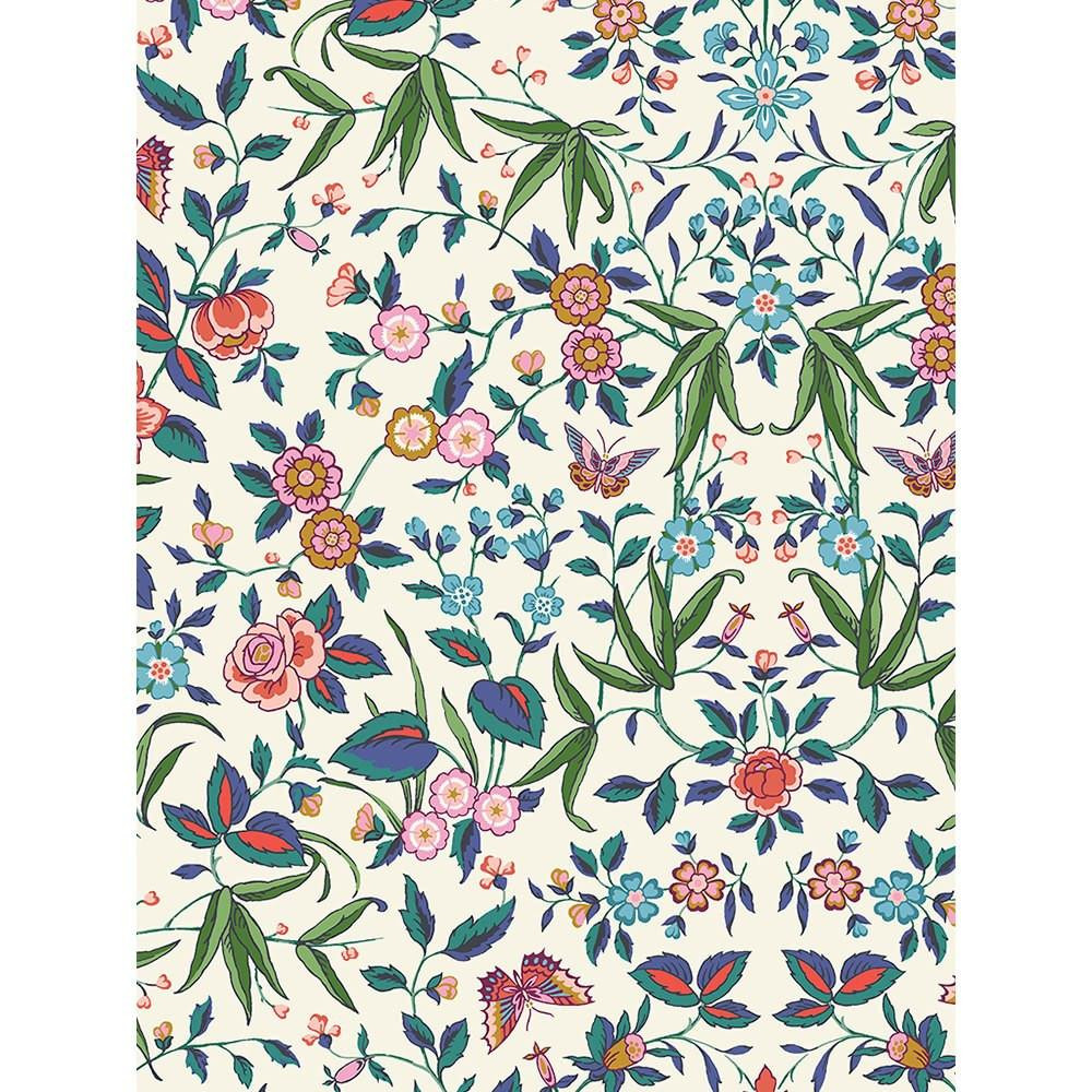 Liberty Fabrics Multi Bright Cream Blue Pink Tapestry Floral Tana
