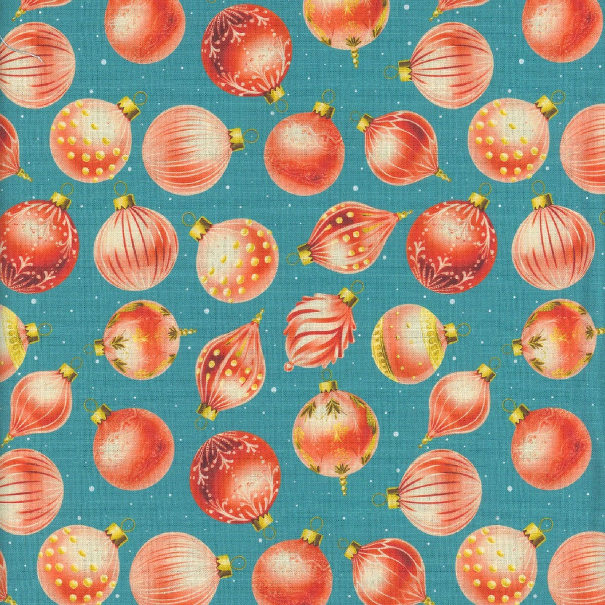 Blank Quilting Fabrics Comfort & Joy Dk. Aqua Tossed Ornaments