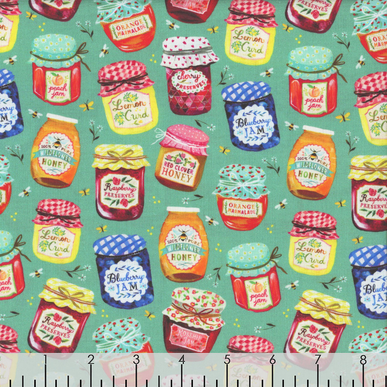 Benartex Fabrics A Prairie Heart Katie Daisy Jam Jars Teal Blue