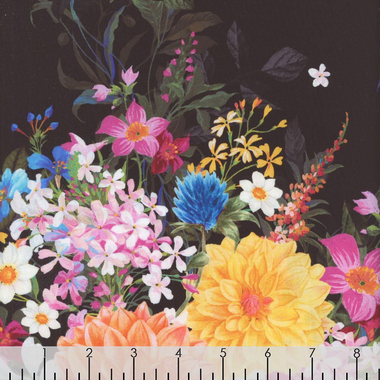 Windham Fabrics Midnight Blooms Whimsical Floral Garden Black
