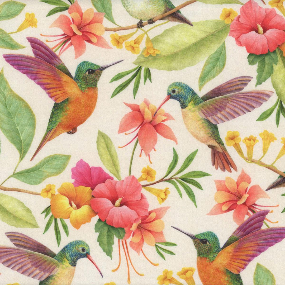 Tropical  美品 Timeless Treasures Fabrics Paradise Island Hummingbird & Tropical
