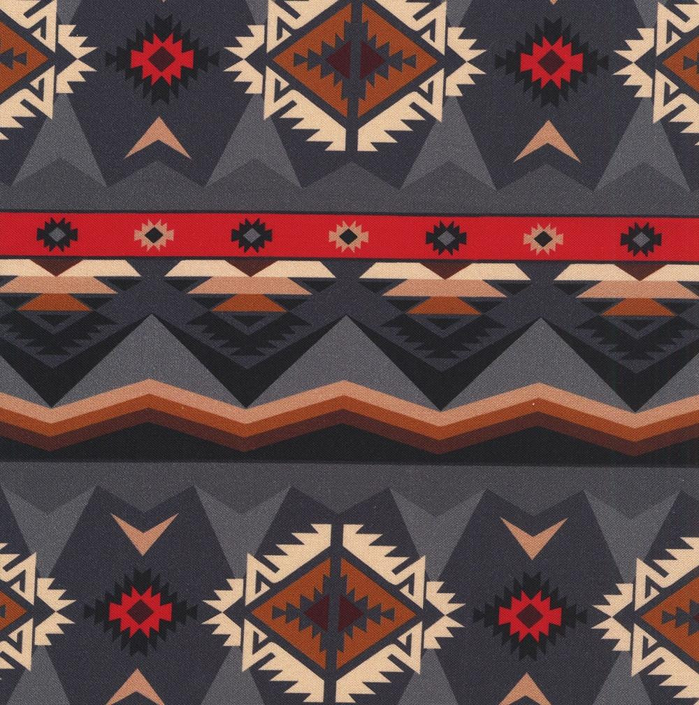 Windham Fabrics Spirit Trail Native American Charcoal Grey Red