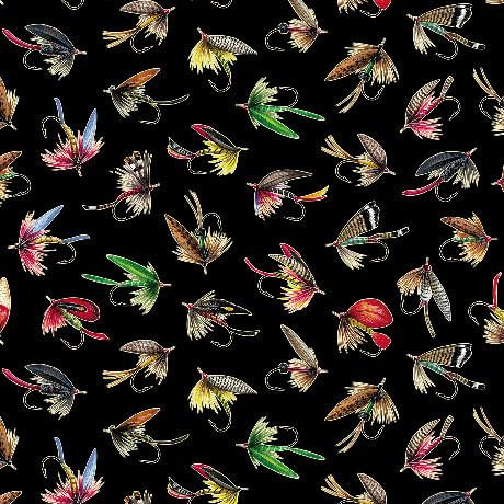 Quilting Treasures Fabrics The Lure of Fishing Dan Morris Black