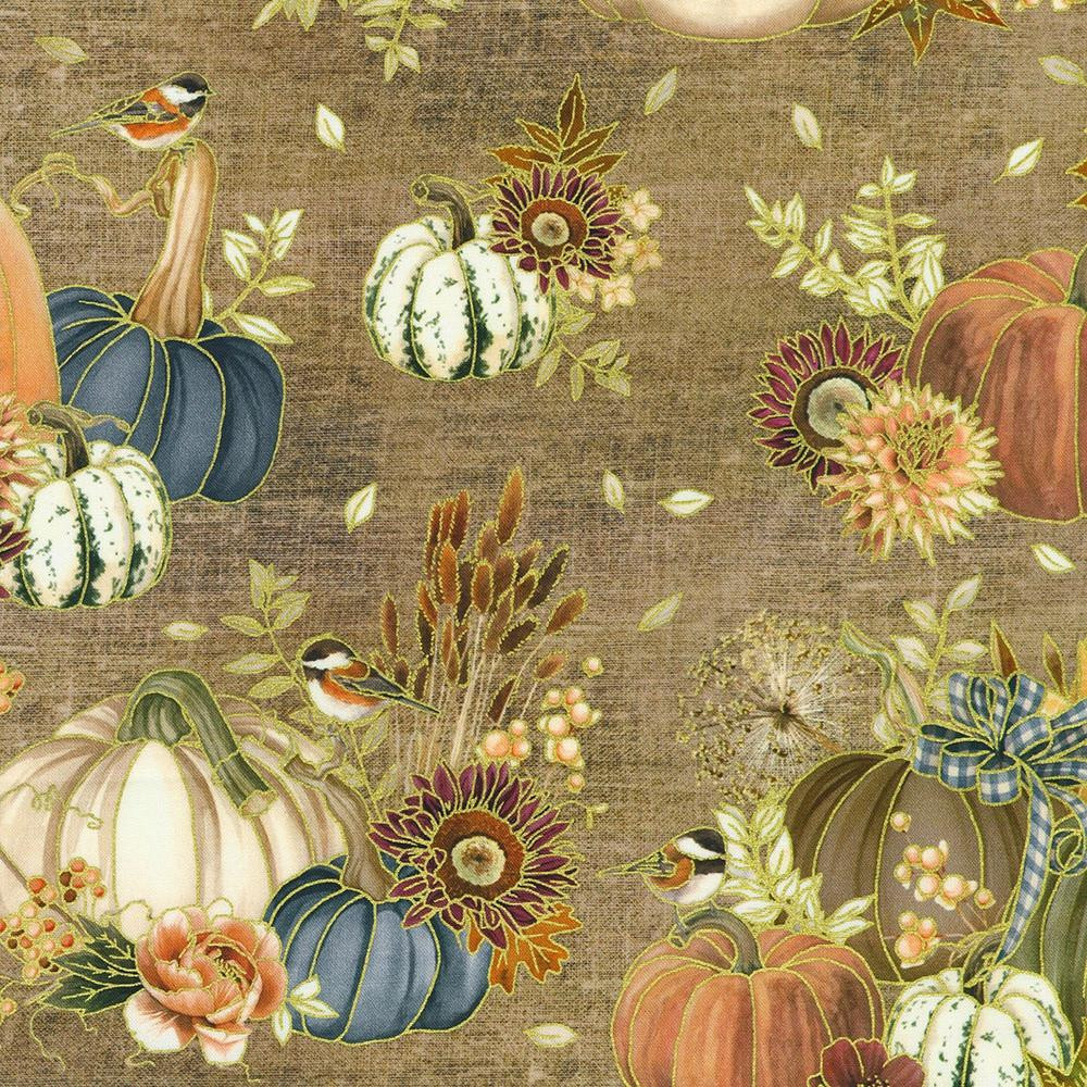 Robert Kaufman Fabrics Hello Fall Hazelnut Brown Pumpkins