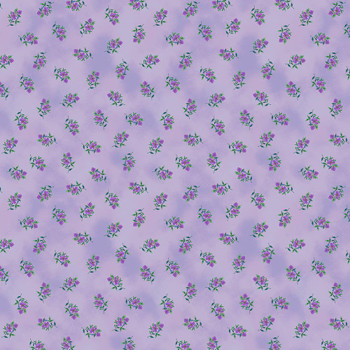 Windham Fabrics Violeta Whistler Studios Lavender Purple Petite Pickings, fabric with small purple floral pattern on a lavender background.