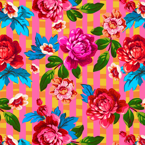 FreeSpirit Fabrics Riviera Odile Bailloeul Al Fresco Roses Plaid Pink