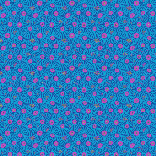 FreeSpirit Fabrics Kaffe Fassett Collective Bits & Bobs by Brandon Mably Brollies Blue, intricate geometric floral pattern in shades of blue and purple with small diamond accents.