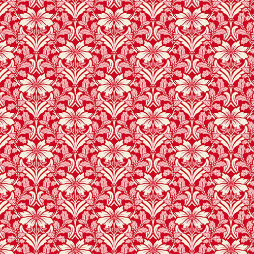 Andover Fabrics Snowberry Poinsettia Red, a festive floral fabric pattern with red and cream poinsettia flowers design.