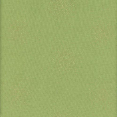 Andover Fabrics Spritz Metallic Spritz Mistletoe, green fabric with a metallic gold dot pattern.