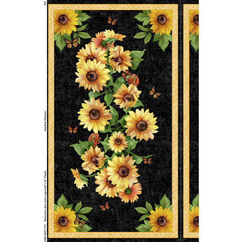 Wilmington Prints Fabrics Sunshine Whispers Bruce Park Sunflower Panel Black Yellow Green
