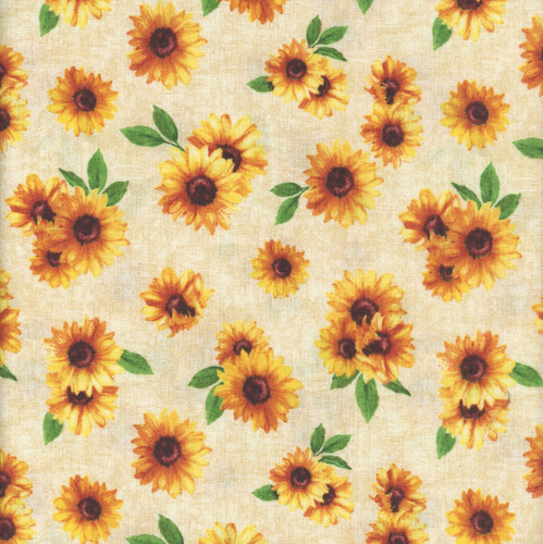 Wilmington Prints Fabrics Sunshine Whispers Bruce Park Sunflowers Bunches Cream Yellow Green