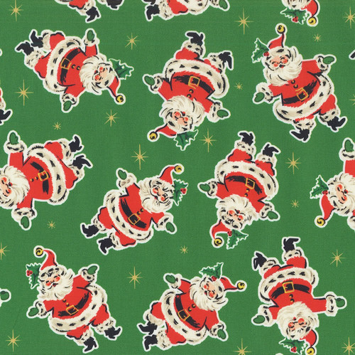 3 Wishes Fabrics Dancing Santa Christmas Fabric Green Holly Jolly Cheer