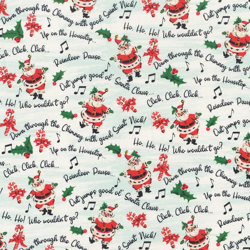 3 Wishes Fabrics Dancing Santa Christmas Fabric Blue Merry Melody Santa Sings