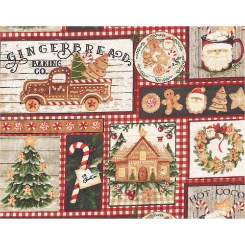 3 Wishes Fabrics Dancing Very Merry Gingerbread Christmas Fabric Brown Red Patchwork