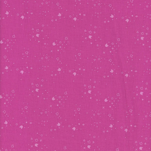 Dear Stella Fabrics Kitty Litter by Pammie Jane Fuchsia Pink Cat Heads fabric, pink material with small white cat head and paw print patterns.