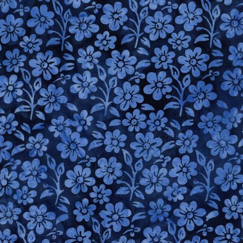Lumin Fabrics Island Batik Countryside Charm Batiks Small Flowers and Leaves Blue Ocean