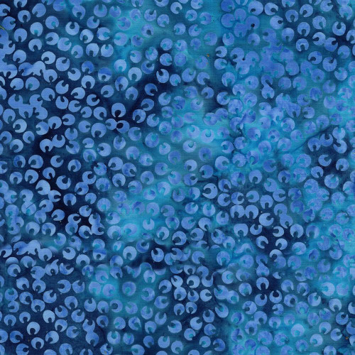 Lumin Fabrics Island Batik Countryside Charm Batiks Small Petals Multi Navy Turquoise, a vibrant fabric featuring small petal patterns in shades of navy and turquoise on a dark background.