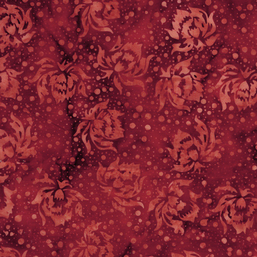 Lumin Fabrics Island Batik Everbloom Batiks Flowers and Dots Red Cranberry