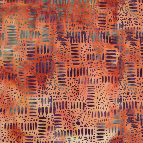 Lumin Fabrics Island Batik Salsa Batiks Circle Squares Multi Pink Red Vibes, vibrant batik fabric with concentric circle and square pattern in pink, red, purple, and orange hues.