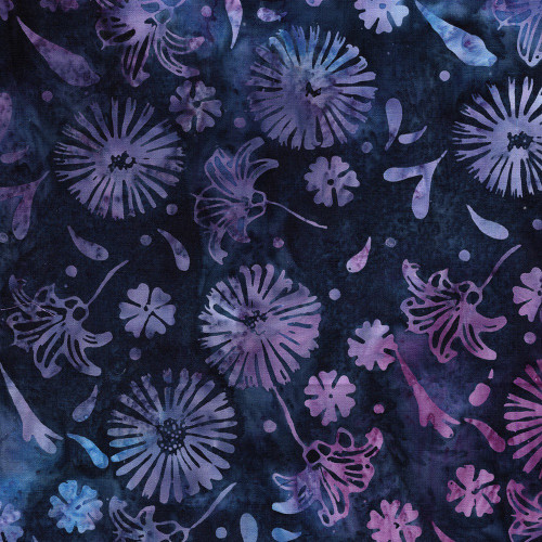 Lumin Fabrics Island Batik Secret Garden Batiks Medium Daisies and Lillies Blue Marine