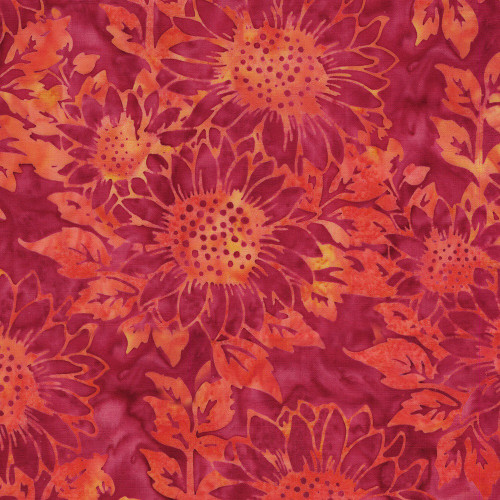 Lumin Fabrics Island Batik Sunflower Spice Batiks Large Sunflowers Pink Pomegranate