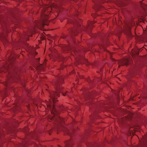 Lumin Fabrics Island Batik Sunflower Spice Batiks Acorns and Leaves Red Cranberry