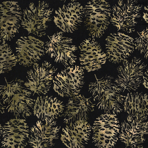 Lumin Fabrics Island Batik Woodland Warmth Batiks Pinecones and Fir Sprigs Black