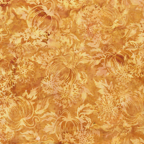 Lumin Fabrics Island Batik Woodland Warmth Batiks Pumplkins and Sunflowers Gold Wheat