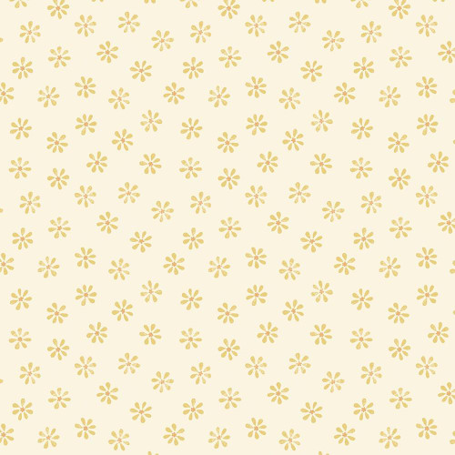 Lumin Fabrics White Owl Rooster Reverie Susan Winget Floral Dot Ivory/Gold, fabric featuring a delicate gold floral dot pattern on ivory background.