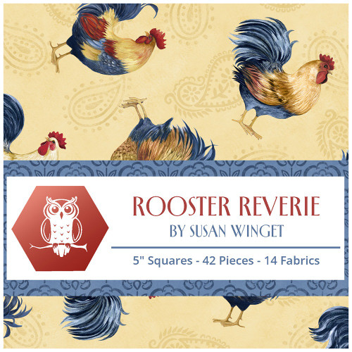 Lumin Fabrics White Owl Rooster Reverie Susan Winget 5 Inch Squares