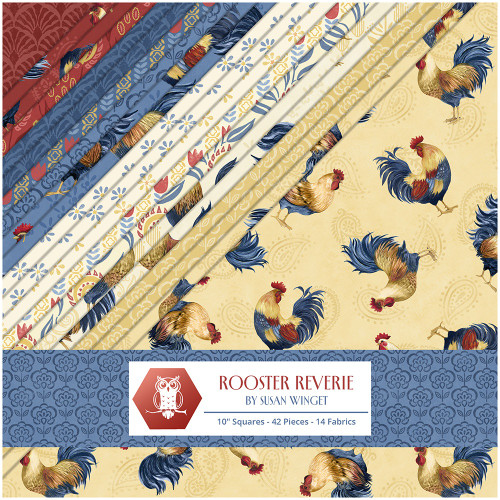 Lumin Fabrics White Owl Rooster Reverie Susan Winget 10 Inch Squares