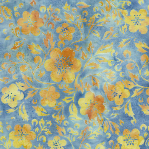 Lumin Fabrics Island Batik Countryside Charm Batiks Flowers and Leaves Blue Midnight Blue