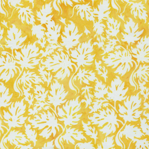 Lumin Fabrics Island Batik Countryside Charm Batiks Condensed Leaves Orange Taxi, fabric with a pattern of white condensed leaves on an orange background.