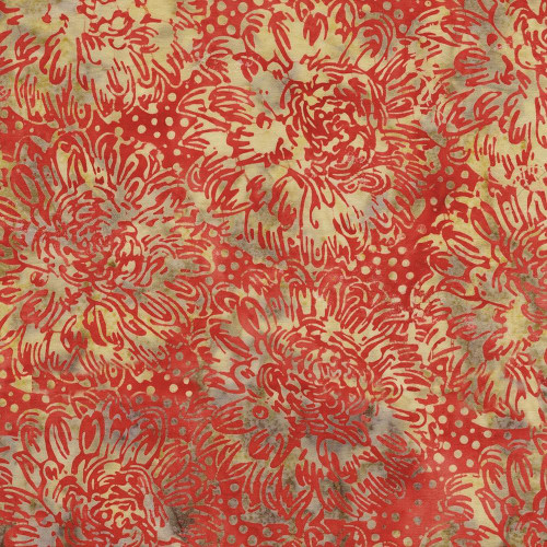 Lumin Fabrics Island Batik Everbloom Batiks Large Dahlias Green Mint, vibrant fabric featuring a floral pattern of large dahlias in green and mint colors with intricate details.