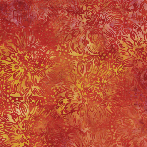 Lumin Fabrics Island Batik Everbloom Batiks Large Dahlias Multi Pink Orange Sunset