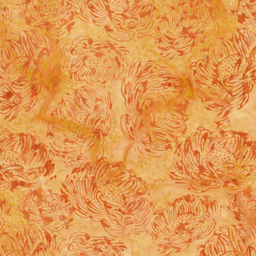 Lumin Fabrics Island Batik Everbloom Batiks Tossed Medium Flowers Orange Cantaloupe