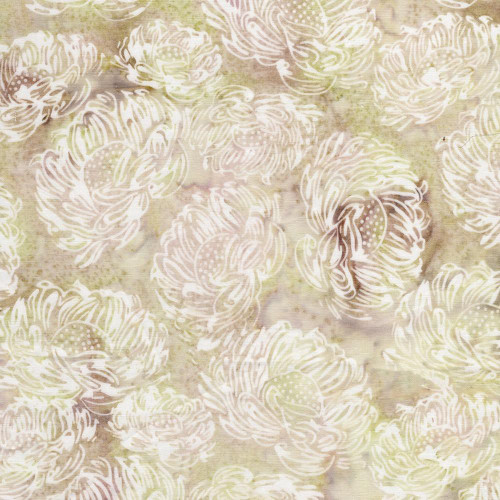 Lumin Fabrics Island Batik Everbloom Batiks Tossed Medium Flowers Neutral Alabaster, fabric featuring a pattern of beige and white flowers on a soft, muted background.