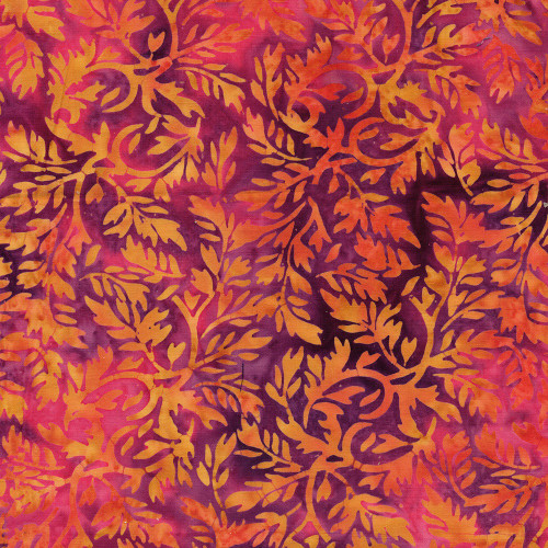 Lumin Fabrics Island Batik Everbloom Batiks Leafy Vine Multi Pink Purple Orange