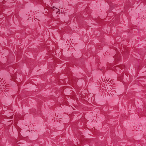 Lumin Fabrics Island Batik Posy Twist Batiks Flowers and Leaves Pink Raspberry