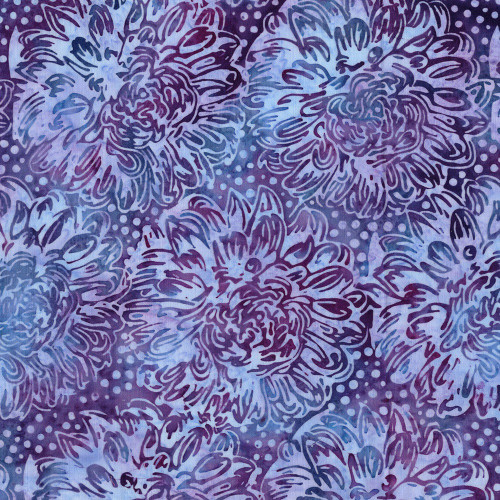 Lumin Fabrics Island Batik Rosy Bloom Batiks Large Dahlias Multi Blue Purple