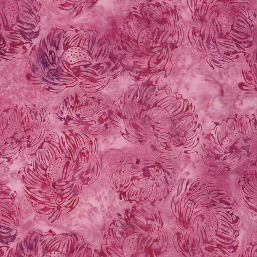 Lumin Fabrics Island Batik Rosy Bloom Batiks Tossed Medium Flowers Pink Camelia