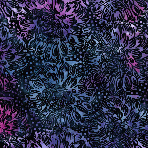 Lumin Fabrics Island Batik Rosy Bloom Batiks Large Dahlias Multi Purple Pink Iris