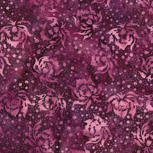 Lumin Fabrics Island Batik Rosy Bloom Batiks Flowers and Dots Red Burgundy
