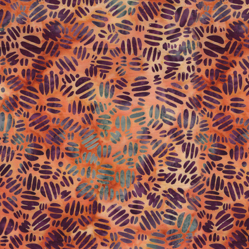 Lumin Fabrics Island Batik Salsa Batiks Striped Circles Multi Brick Red Cream