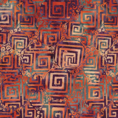 Lumin Fabrics Island Batik Salsa Batiks Circle Maze Multi Red Blue Dusty
